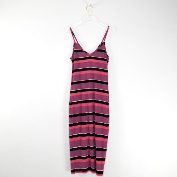 Y2k Express Pink & Purple Striped Ribbed Knit Cami Dress Retro Casual Midi Small - Picture 3 of 7